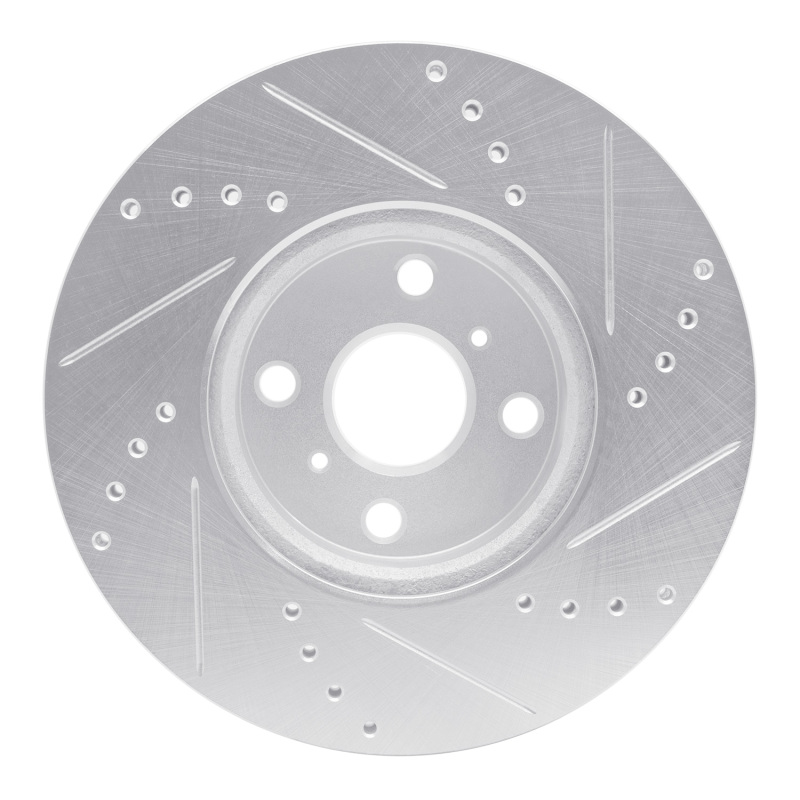 Toyota Yaris Brake Rotor (1) - Front Left - R1 Concepts - Drilled & Slotted - Silver - `12-`18